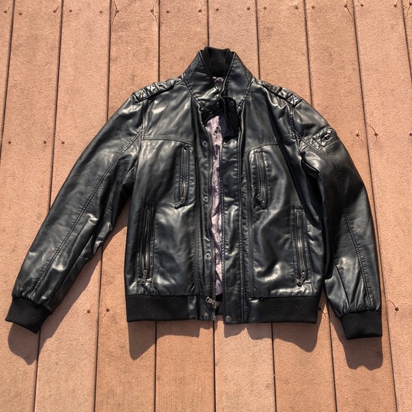 Pleather military bomber jacket